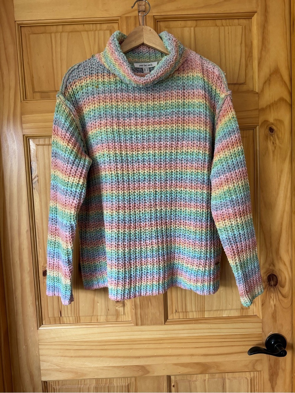 Peace Love World Pastel Striped Cowl Neck Sweater size medium